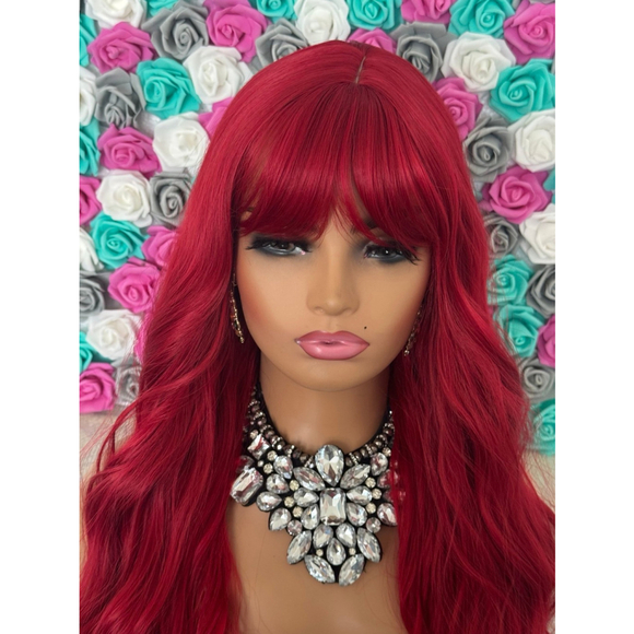 Lace part red bang wig